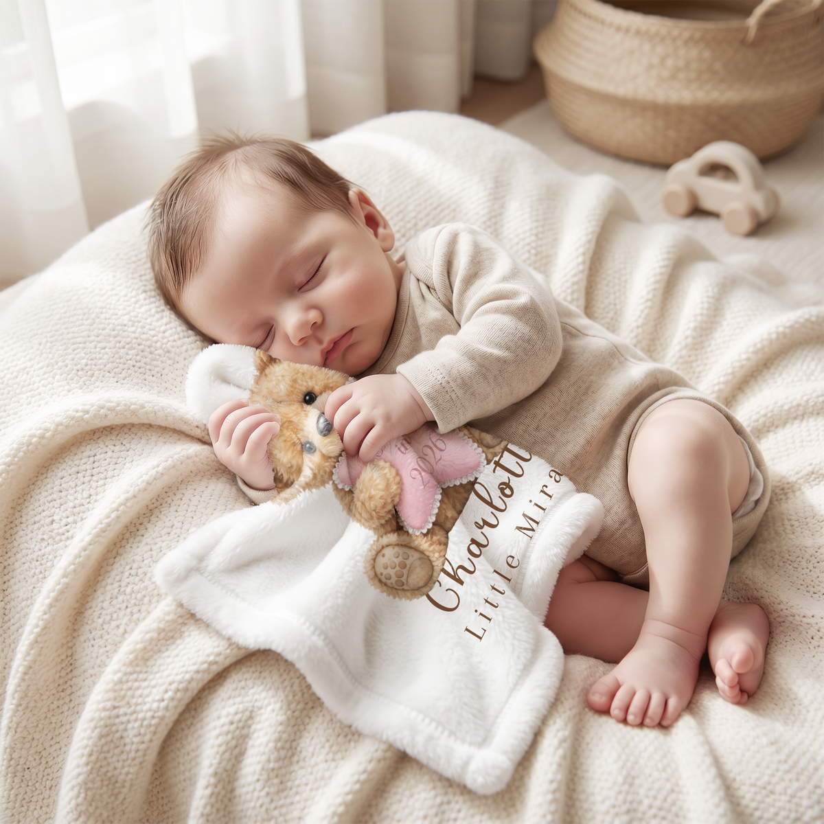 Personalized Born in 2026 Teddy Bear Scent Bonding Lovey Blanket
