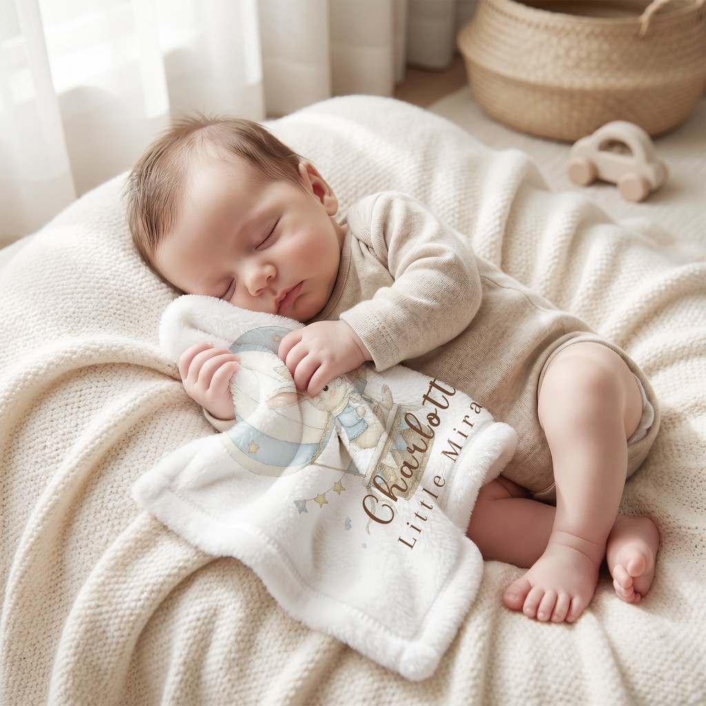 Personalized Bunny Hot Air Balloon Scent Bonding Lovey Blanket