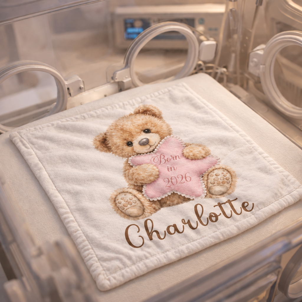 Personalized Born in 2026 Teddy Bear Scent Bonding Lovey Blanket