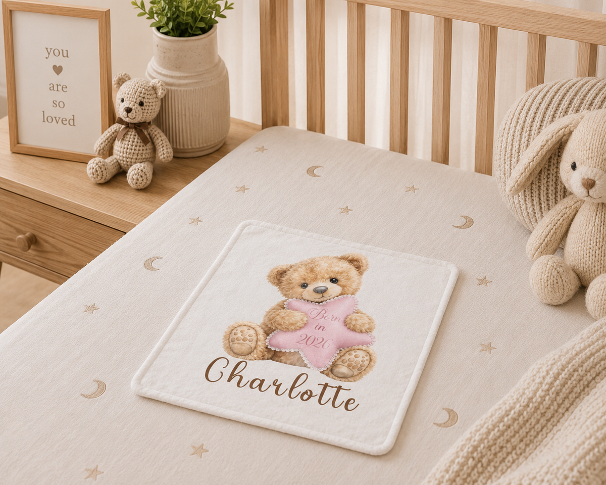 Personalized Born in 2026 Teddy Bear Scent Bonding Lovey Blanket