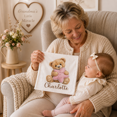 Personalized Born in 2026 Teddy Bear Scent Bonding Lovey Blanket