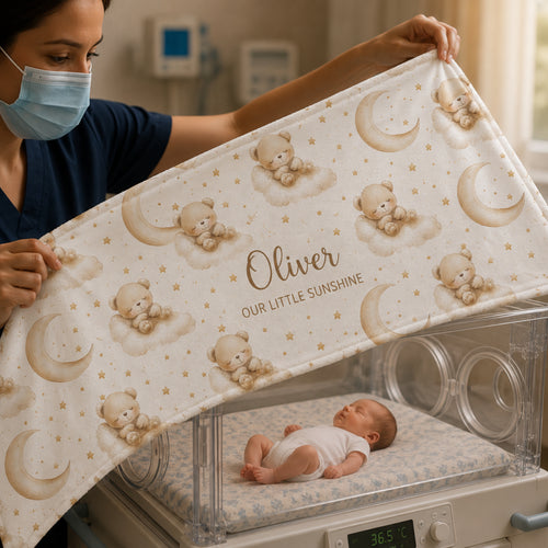 Personalized Bear & Moon Baby Blanket