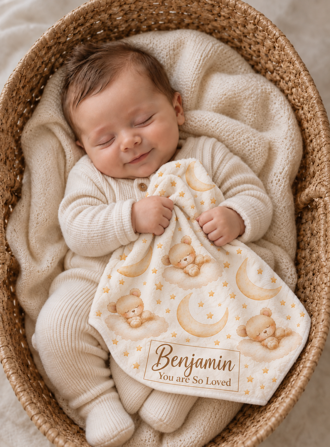 Personalized Bear & Moon Baby Blanket