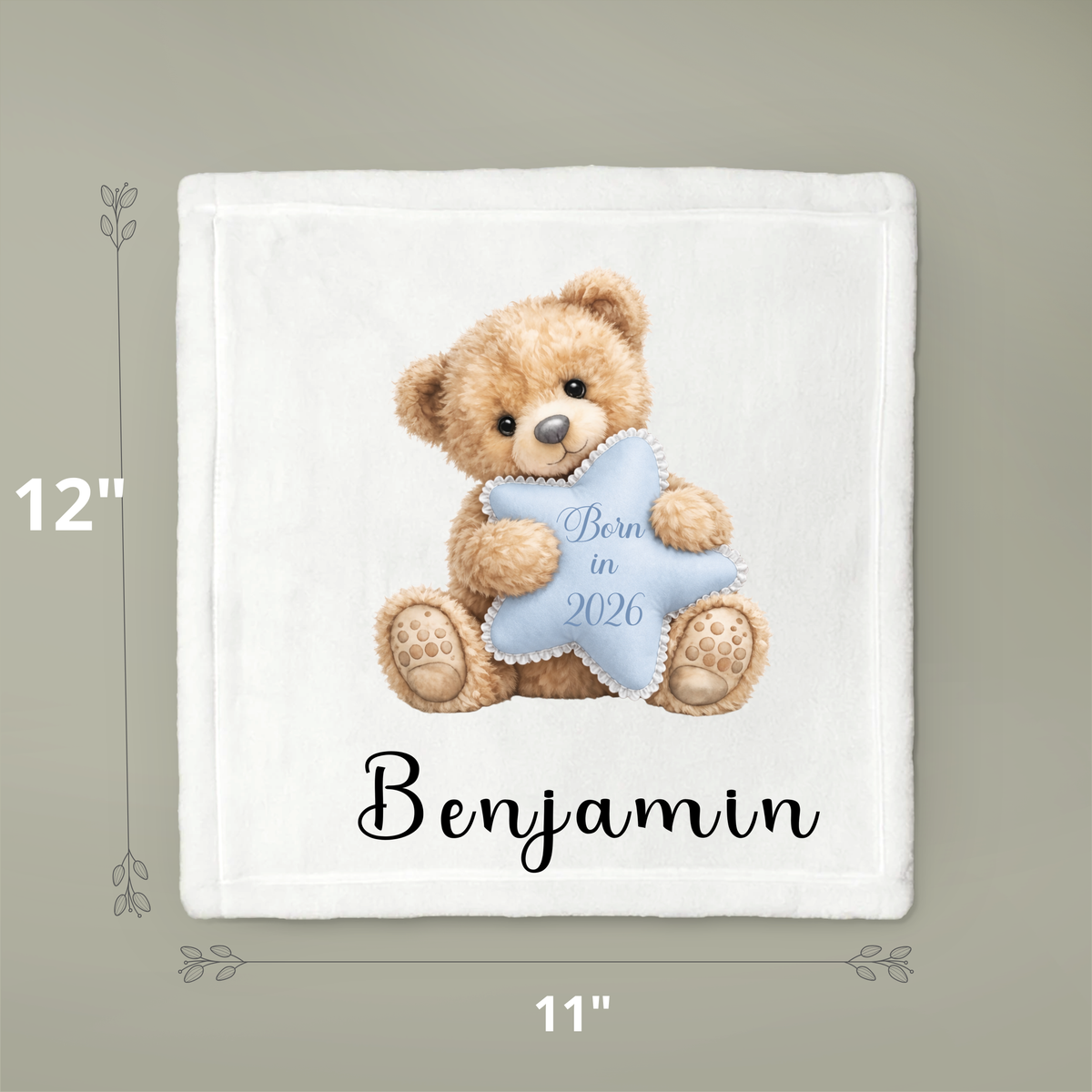 Personalized Born in 2026 Teddy Bear Scent Bonding Lovey Blanket