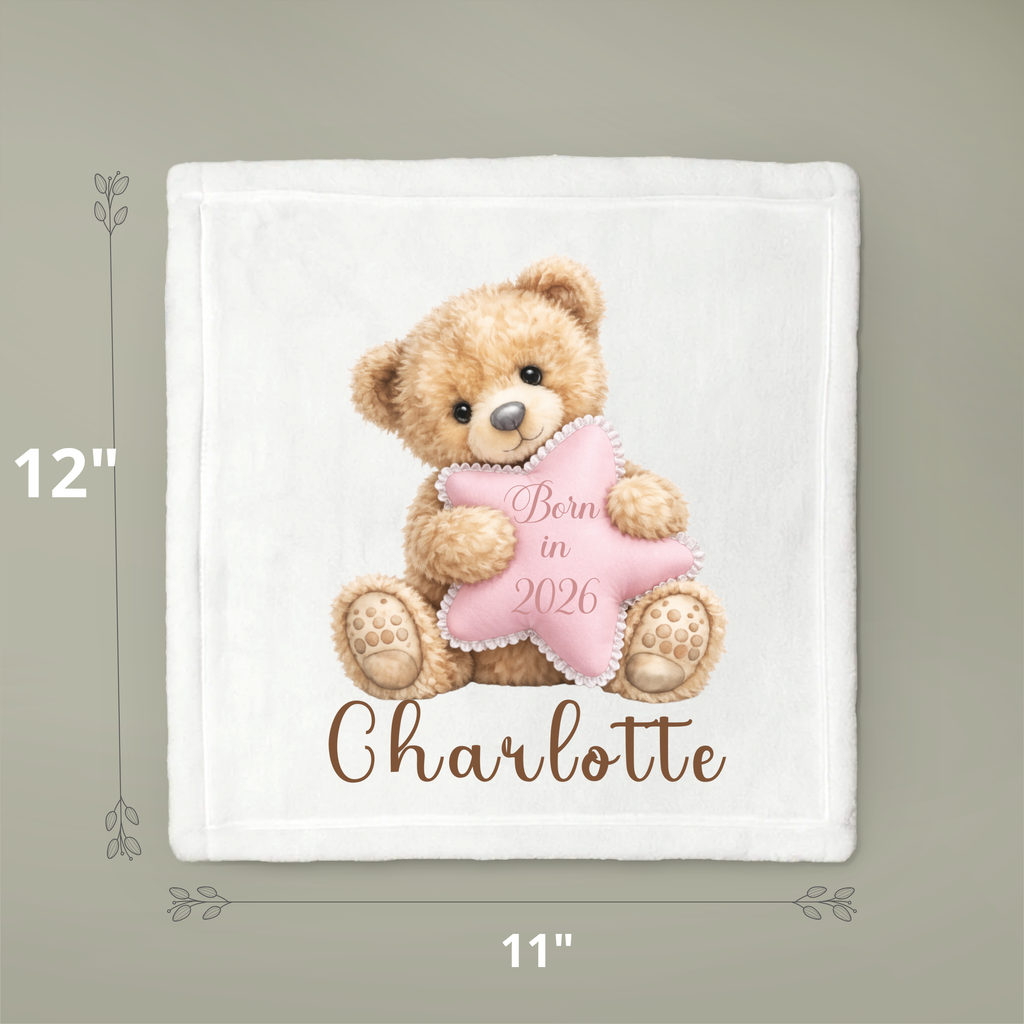 Personalized Born in 2026 Teddy Bear Scent Bonding Lovey Blanket